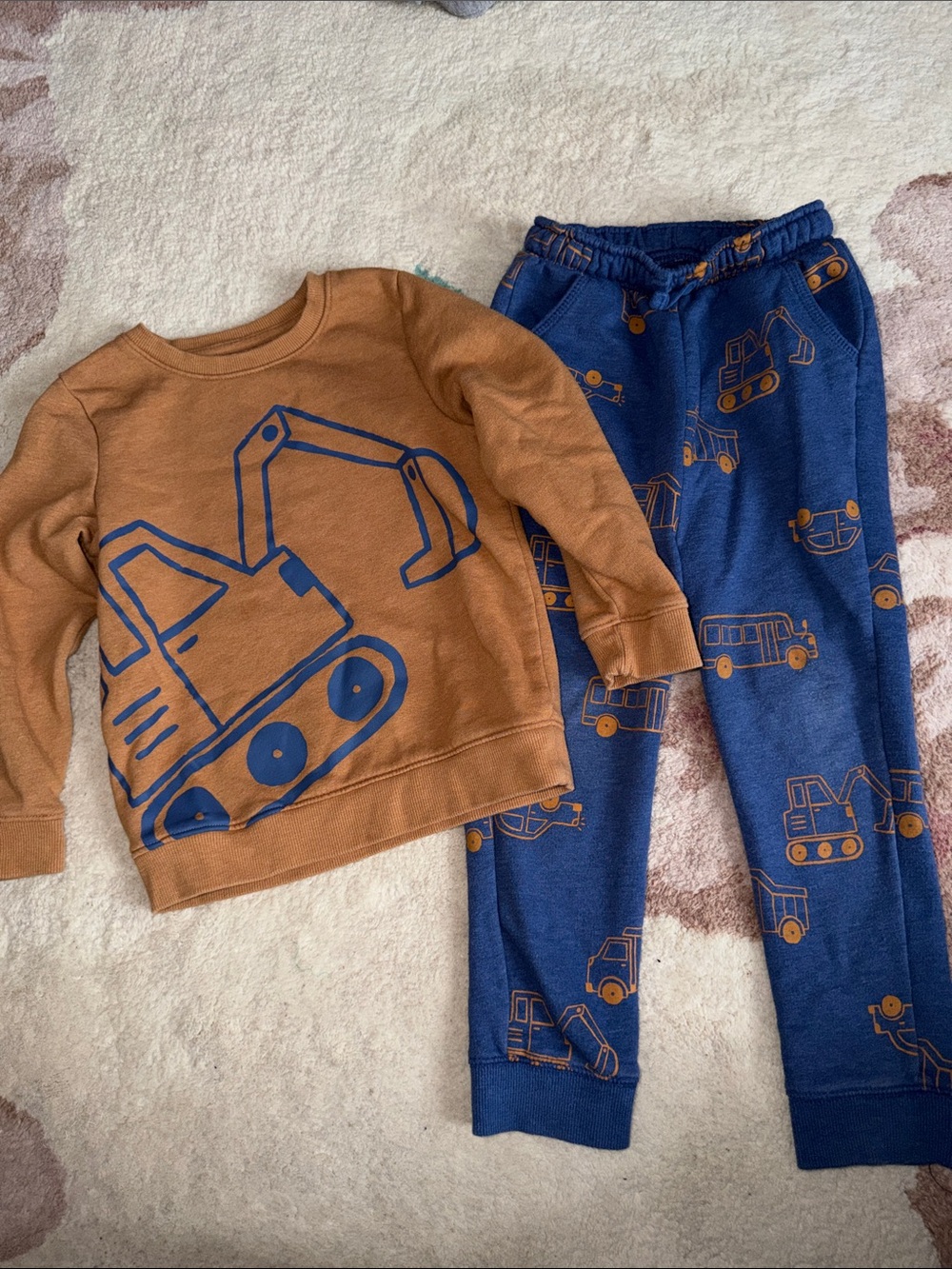 Cat & Jack Brown and Blue Construction Print Kids Matching Set
